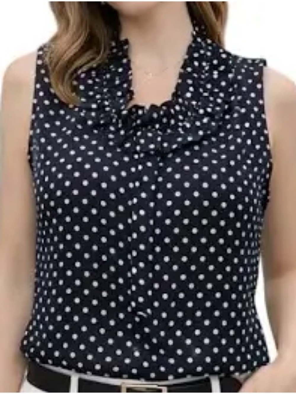 J. Crew Sleeveless Ruffled Polka Dot Top - Navy / White